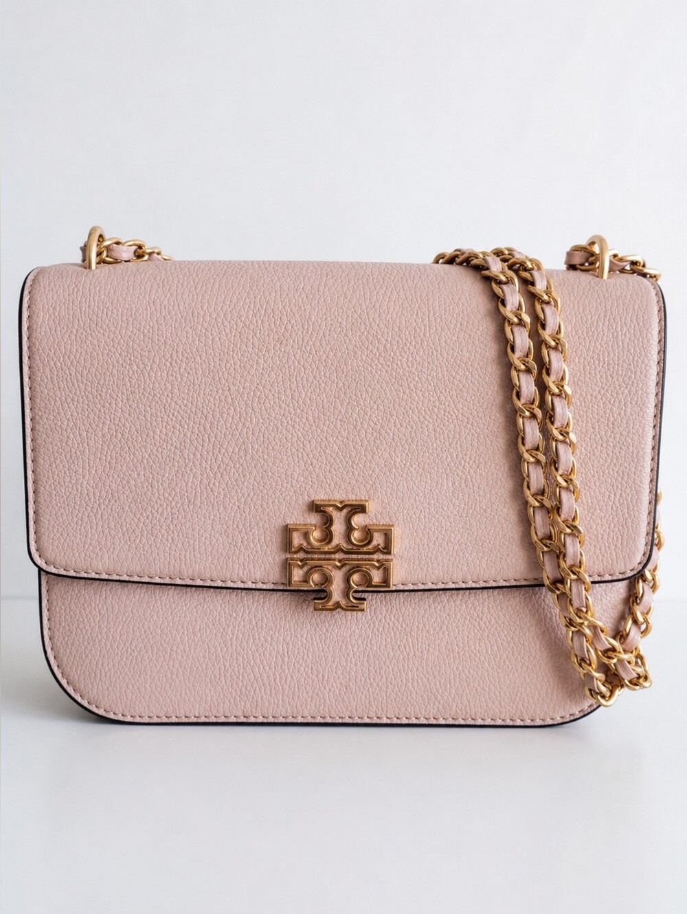 Brand New Tory Burch Miller Pebbled Leather Chain Shoulder Bag - Blush